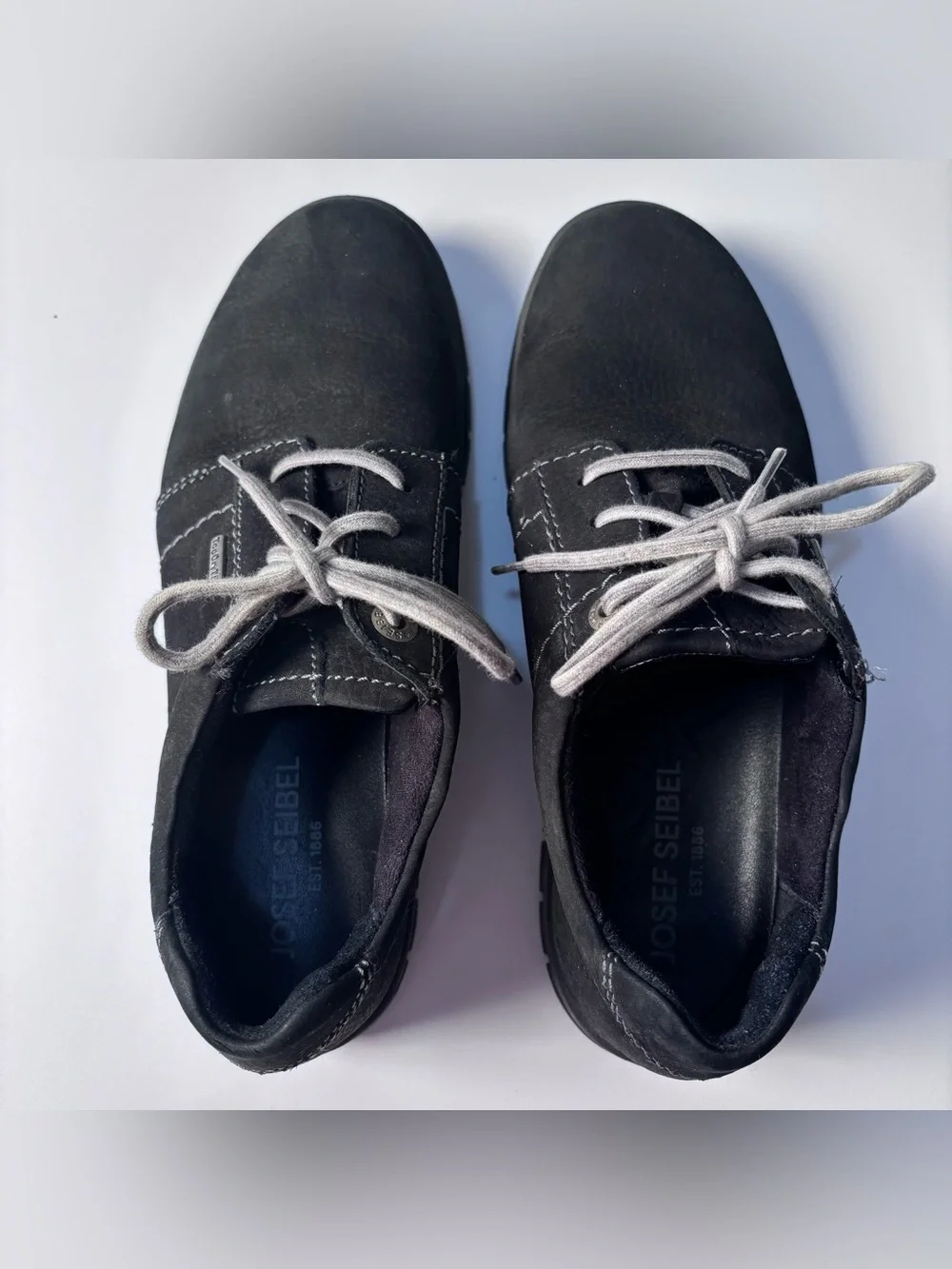 Josef Seibel Black Oxford Shoes with Gray Laces